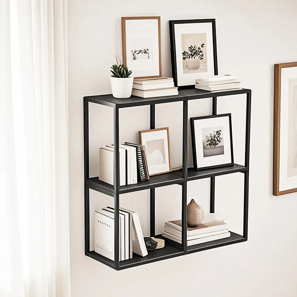 [En.Casa] Set de 4 étagères murales Nostened acier 28 x 28 x 20 cm noir en.casa* Etagère Murale