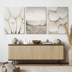 Sale Muralo Set De Tableaux Coquilles Mer Pissenlits 90cm x 40cm - Parfait pour décorer votre salon, chambre ou bureau avec un design unique