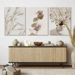 Discount Muralo Set De Tableaux Fleurs Feuilles Nature 90cm x 40cm - Parfait pour décorer votre salon, chambre ou bureau avec un design unique et