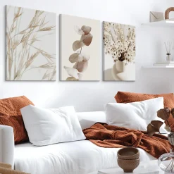 Discount Muralo Set De Tableaux Fleurs Feuilles Nature 90cm x 40cm - Parfait pour décorer votre salon, chambre ou bureau avec un design unique et