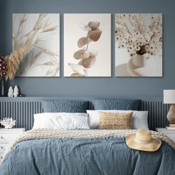 Discount Muralo Set De Tableaux Fleurs Feuilles Nature 90cm x 40cm - Parfait pour décorer votre salon, chambre ou bureau avec un design unique et