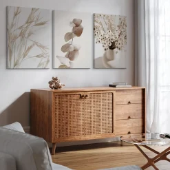 Discount Muralo Set De Tableaux Fleurs Feuilles Nature 90cm x 40cm - Parfait pour décorer votre salon, chambre ou bureau avec un design unique et