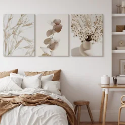 Discount Muralo Set De Tableaux Fleurs Feuilles Nature 90cm x 40cm - Parfait pour décorer votre salon, chambre ou bureau avec un design unique et