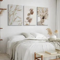 Discount Muralo Set De Tableaux Fleurs Feuilles Nature 90cm x 40cm - Parfait pour décorer votre salon, chambre ou bureau avec un design unique et