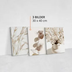 Discount Muralo Set De Tableaux Fleurs Feuilles Nature 90cm x 40cm - Parfait pour décorer votre salon, chambre ou bureau avec un design unique et