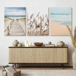 Clearance Muralo Set De Tableaux Plage Mer Pont Plantes 90cm x 40cm - Parfait pour décorer votre salon, chambre ou bureau avec un design unique et