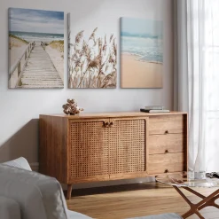 Clearance Muralo Set De Tableaux Plage Mer Pont Plantes 90cm x 40cm - Parfait pour décorer votre salon, chambre ou bureau avec un design unique et