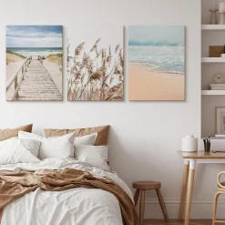 Clearance Muralo Set De Tableaux Plage Mer Pont Plantes 90cm x 40cm - Parfait pour décorer votre salon, chambre ou bureau avec un design unique et