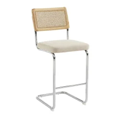 Autres Skana - Lot de 2 chaises de bar en velours côtelé pieds chrome H66cm - Beige* Pouf Et Poire