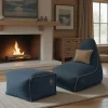 Soo Santaï Buddy's Rest fauteuil poire + repose pieds 90x60x85/45x60x35cm interieur dehoussable, Bleu jeans, sans polystyrène* Pouf Et Poire
