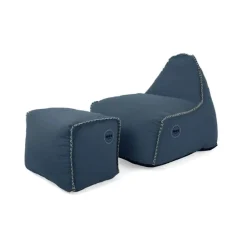 Soo Santaï Buddy's Rest fauteuil poire + repose pieds 90x60x85/45x60x35cm interieur dehoussable, Bleu jeans, sans polystyrène* Pouf Et Poire