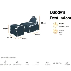 Soo Santaï Buddy's Rest fauteuil poire + repose pieds 90x60x85/45x60x35cm interieur dehoussable, Bleu jeans, sans polystyrène* Pouf Et Poire