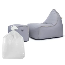Soo Santaï Set Buddy's Rest fauteuil poire intérieur + repose pieds + polystyrène 90x60x85/45x60x35cm, déhoussable, Gris* Pouf Et Poire