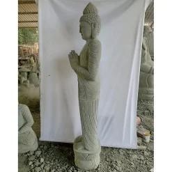 Hot Wanda Collection Statue de jardin en pierre bouddha debout prière 2 m