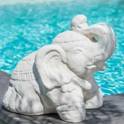 New Wanda Collection Statue eléphant assis 40cm blanc crème