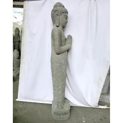 New Wanda Collection Statue en pierre volcanique bouddha debout position prière 1,50 m