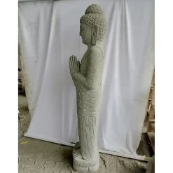 New Wanda Collection Statue en pierre volcanique bouddha debout position prière 1,50 m