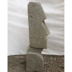 Clearance Wanda Collection Statue jardin zen moai visage allongé en pierre volcanique 100 cm