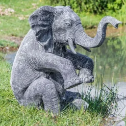 Discount Wanda Collection Statue éléphant patiné noir gris assis 95 cm