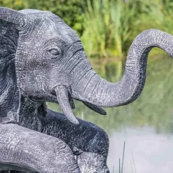 Discount Wanda Collection Statue éléphant patiné noir gris assis 95 cm