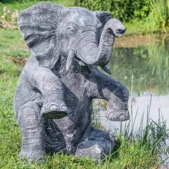 Discount Wanda Collection Statue éléphant patiné noir gris assis 95 cm