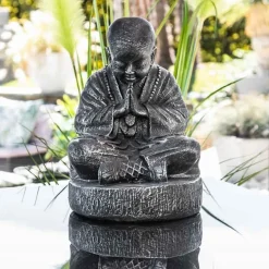 Sale Wanda Collection Statue moine shaolin assis gris patiné 40 cm
