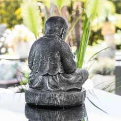 Sale Wanda Collection Statue moine shaolin assis gris patiné 40 cm