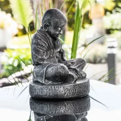 Sale Wanda Collection Statue moine shaolin assis gris patiné 40 cm