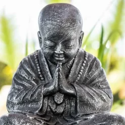 Sale Wanda Collection Statue moine shaolin assis gris patiné 40 cm