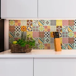 Hot Ambiance Sticker Sticker Mural Carrelage adhésif Cuisine Salle de Bain - 15 STICKERS CARRELAGES AZULEJOS MOSAÏQUE MULTICOLORE - 15stickers10x10cm