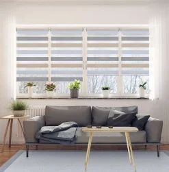 Best Storesdeco Store Enrouleur Jour Nuit sans perçage EasyFix Blanc-gris-beige 75 x 180 cm