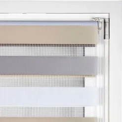 Best Storesdeco Store Enrouleur Jour Nuit sans perçage EasyFix Blanc-gris-beige 75 x 180 cm