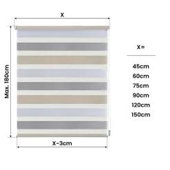 Best Storesdeco Store Enrouleur Jour Nuit sans perçage EasyFix Blanc-gris-beige 75 x 180 cm