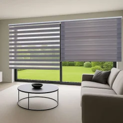Best Storesdeco Store Enrouleur Jour Nuit Drop double tissage Argent 140 x 250 cm