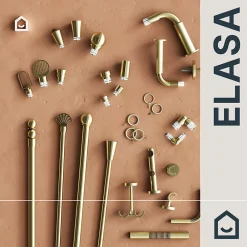 Best GoodHome Support double tringle à rideau à percer Elasa métal doré Ø19mm