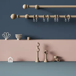 Clearance GoodHome Support double tringle à rideau à percer Symi bois de frêne beige Ø28mm