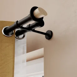 Clearance GoodHome Support double tringle à rideau à percer Araxos métal noir Ø19/28mm