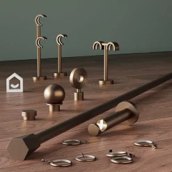 Sale GoodHome Support double tringle à rideau à percer Kozani métal marron Ø19mm