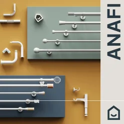 Clearance GoodHome Support extensible coudé tringle à rideau Anafi métal blanc Ø28mm