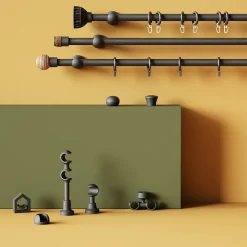 Sale GoodHome Support oeil tringle à rideau fixation plafond Lamia bois de hêtre noir Ø28mm