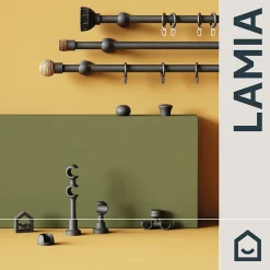 Sale GoodHome Support oeil tringle à rideau fixation plafond Lamia bois de hêtre noir Ø28mm