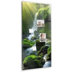 Wallfluent Tableau Aimanté Tulup 60x120 cm Cascade avec rochers En Verre Pour Cuisine* Pêle-Mêle Et Pense Bête