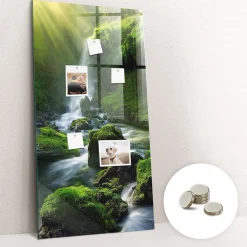 Wallfluent Tableau Aimanté Tulup 60x120 cm Cascade avec rochers En Verre Pour Cuisine* Pêle-Mêle Et Pense Bête