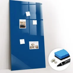 Best Wallfluent Tableau Aimanté 60x120 cm Couleur bleue Marqueur blanc En Verre Pour Cuisine