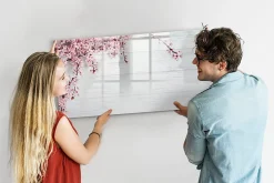 Clearance Wallfluent Tableau Aimanté 120x60 cm Fleurs de printemps Marqueur noir En Verre Pour Cuisine