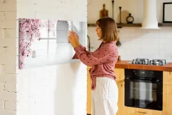Clearance Wallfluent Tableau Aimanté 120x60 cm Fleurs de printemps Marqueur noir En Verre Pour Cuisine