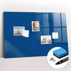 Wallfluent Tableau Aimanté 90x60 cm Couleur bleue Marqueur blanc En Verre Pour Cuisine* Pêle-Mêle Et Pense Bête