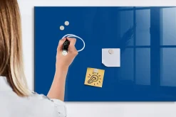 Wallfluent Tableau Aimanté 90x60 cm Couleur bleue Marqueur blanc En Verre Pour Cuisine* Pêle-Mêle Et Pense Bête