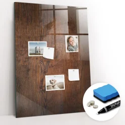 Wallfluent Tableau Aimanté 70x100 cm Bois foncé Marqueur blanc En Verre Pour Cuisine* Pêle-Mêle Et Pense Bête