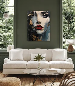 Discount Muralo Tableau Canvas VISAGE De Femme Peinture 70cm x 100cm - Parfait pour décorer votre salon, chambre ou bureau avec un design unique